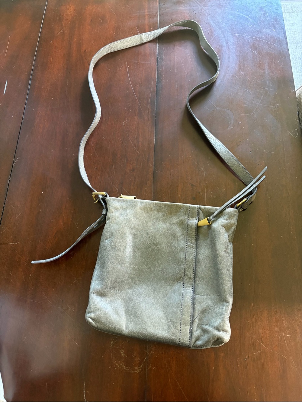 HOBO Gray Leather Crossbody Bag with Gold Accents